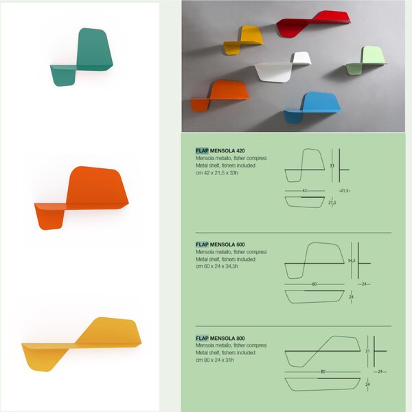 Mensola da Parete in acciaio sagomato verniciato a polvere FLAP 800 Ali Di Farfalla Dimensioni 80x24xh31 cm colore Giallo Maya