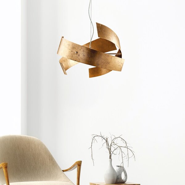Sospensione Elisa in ferro laccato bianco con decorazione oro chiaro 3 luci, altezza 28 Cm, Cavo allungabile fino a 128 Cm, larghezza 57 Cm