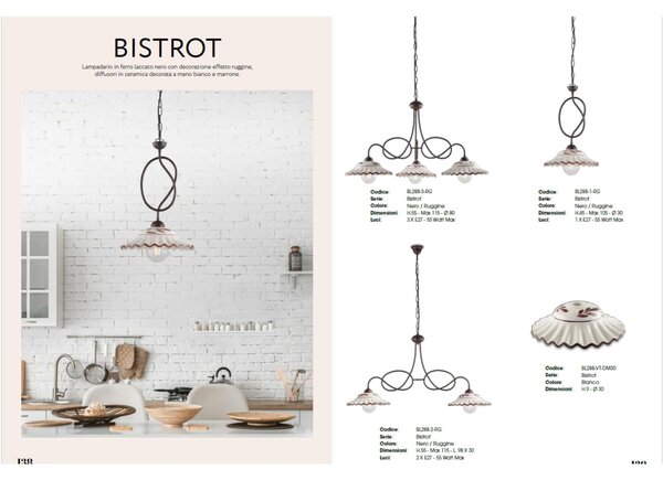 Lampadario in ferro laccato NERO RUGGINE e decorazione effetto Decap� A 3 luci MOD BISTROT Dimensioni 80x30x h 115 cm allungabile fino a 96 diffusori in vetro bianchi e MARRONE