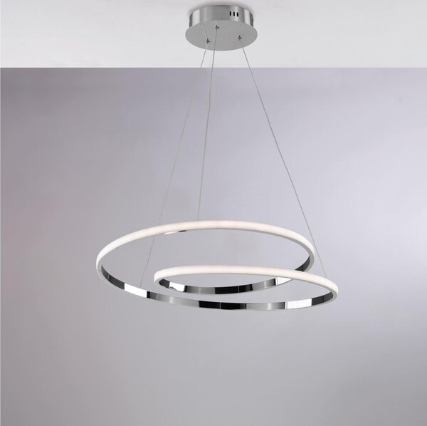 Sospensione in metallo e alluminio bianco con led integrato e cavi elettrici regolabili MALENA Diametro 50x h 11-MAX 115 cm Colore Cromo
