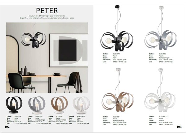 Sospensione Peter Nero in Ferro Laccato con Fascia Laser, 20xH.30-130 cm, 1 X E27 - 55 Watt Max