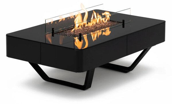 Braciere da esterno 2 in uno e tavolino da caff� in acciaio e vetro temperato - RIO FIRE - Dimensioni 106x66 x h35 cm peso 18 kg Fino a 8 kW - Alimentato a GPL - con ripiani in vetro antimacchia