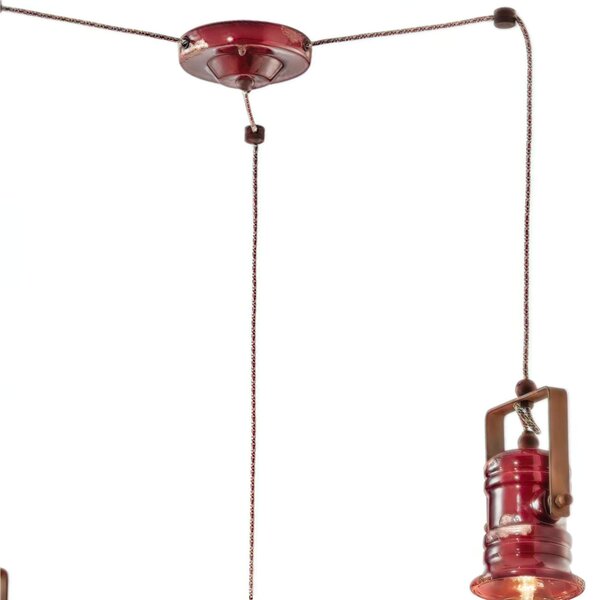 Sospensione da interno a tre luci in materiale Ceramico URBAN RETRO' dimensione 13x h 19 cm peso 2.37 kg - Attacco Lampada E 27 Bordeaux