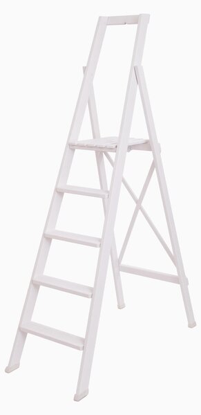Scala in legno cinque gradini richiudibile BIBO 5 in Faggio Massello Dimensioni H100 cm 54x11x188 cm Peso 9 Kg laccata bianca