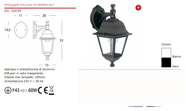 Applique in pressofusione di alluminio NANO Diffusori in vetro trasparente. 20x15x h 33 cm Altezza max lampada: 155mm. Alimentazione 230 V ~ 50 Hz bianco