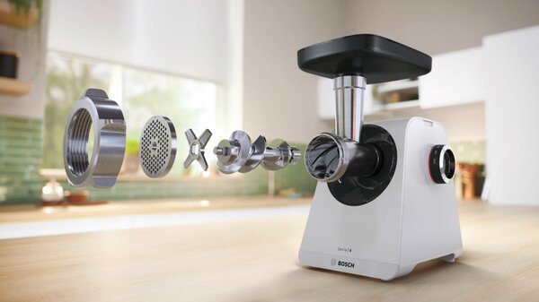 Bosch Tritacarne Elettrico Potenza Blocco Motore 1900W colore Bianco MultiPower serie 4 - MFWS420W