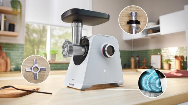 Bosch Tritacarne Elettrico Potenza Blocco Motore 1900W colore Bianco MultiPower serie 4 - MFWS420W