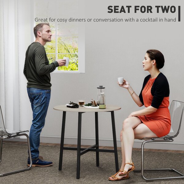 HOMCOM Tavolo da Pranzo Rotondo e Industriale per 2 Persone, in Legno e Acciaio, Ø80x75 cm, Nero e color Legno | Aosom Italy