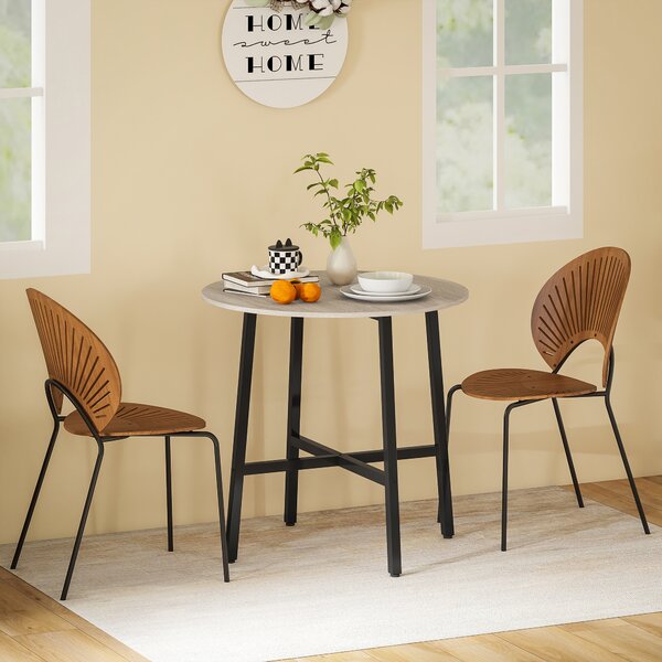 HOMCOM Tavolo da Pranzo Rotondo e Industriale per 2 Persone, in Legno e Acciaio, Ø80x75 cm, Nero e color Legno | Aosom Italy