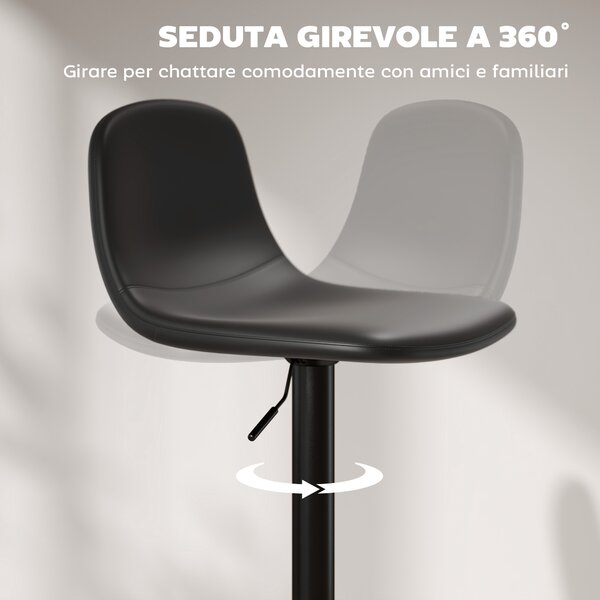 HOMCOM Set 2 Sgabelli da Bar con Schienale e Poggiapiedi, Altezza Regolabile, Pelle PU e Imbottitura, Nero