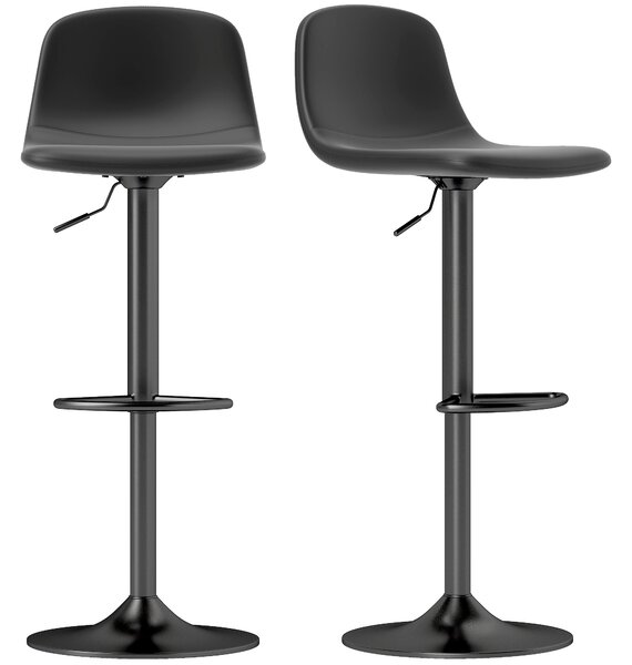 Set 2 Sgabelli da Bar con Schienale e Altezza Regolabile in Pelle PU Nero