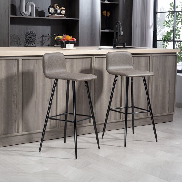 HOMCOM Set 2 Sgabelli Bar con Schienale Basso e Poggiapiedi, Rivestimento in PU e Gambe in Acciaio, Marrone Scuro | Aosom Italy