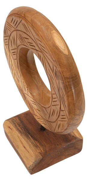 Scultura rotonda in teak riciclato, realizzata a mano, finemente intarsiata Dimensioni 20x10xh 20 CM - 1.1 kg Colore legno con venature