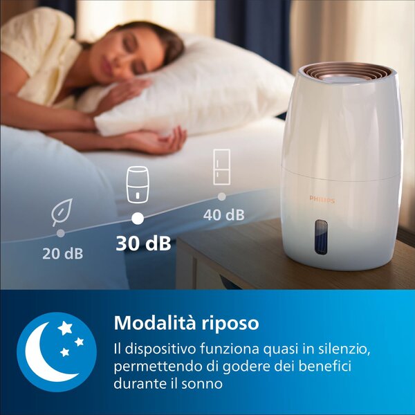 Philips Umidificatore d'Aria 2 Litri Capacit di Umidificazione 200 ml/h colore Bianco serie 2000 - HU2716/10