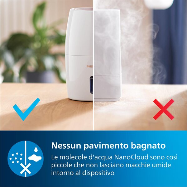 Philips Umidificatore d'Aria 2 Litri Capacit di Umidificazione 200 ml/h colore Bianco serie 2000 - HU2716/10
