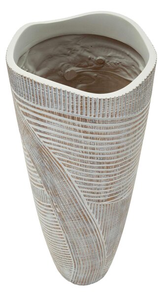 Il Vaso Resina Tibet si distingue desing Moderno Woody linee scolpite Dimensioni � 19 x 55 cm in Polyresin con venature del legno