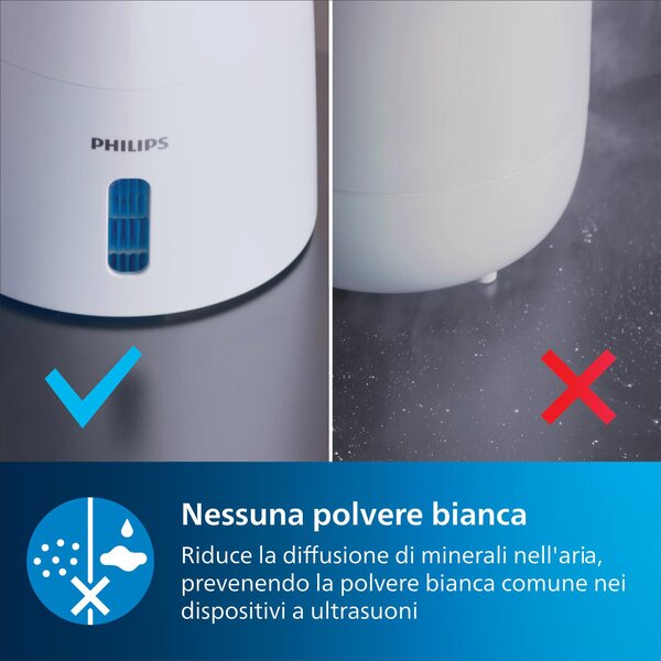 Philips Umidificatore d'Aria 2 Litri Capacit di Umidificazione 200 ml/h colore Bianco serie 2000 - HU2716/10