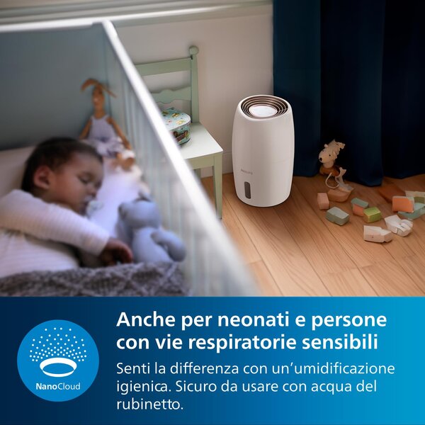 Philips Umidificatore d'Aria 2 Litri Capacit di Umidificazione 200 ml/h colore Bianco serie 2000 - HU2716/10