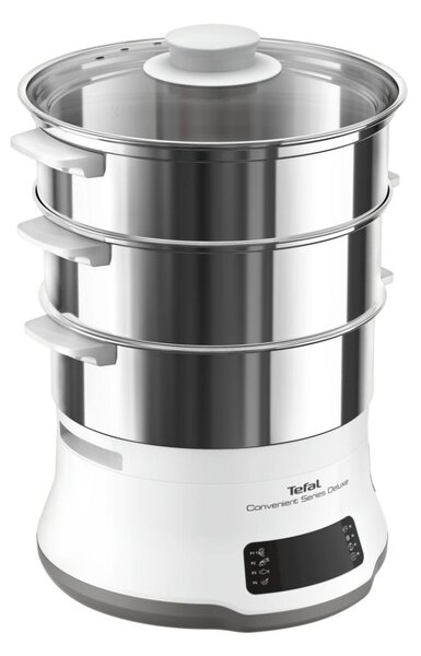 Tefal Vaporiera 900 W Pentola a Vapore 3 Cestelli con Superficie Piana I Acciaio Inox Colore Bianco - VC502D10