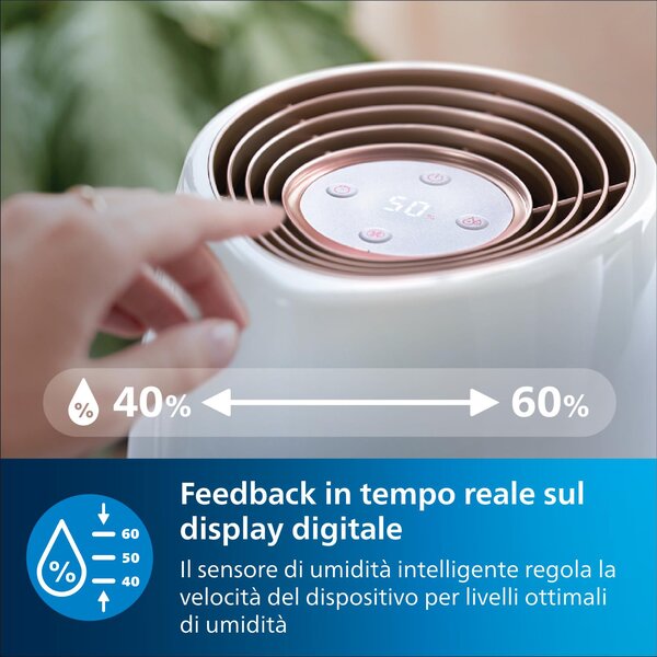 Philips Umidificatore d'Aria 2 Litri Capacit di Umidificazione 200 ml/h colore Bianco serie 2000 - HU2716/10