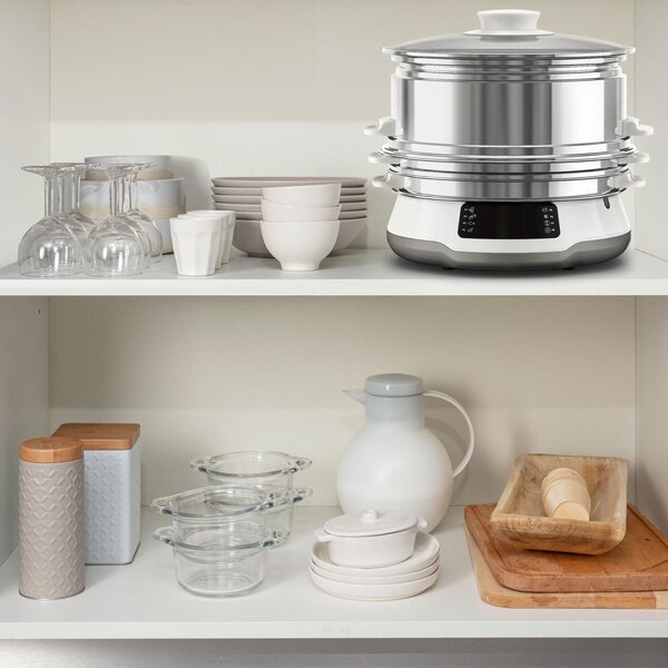 Tefal Vaporiera 900 W Pentola a Vapore 3 Cestelli con Superficie Piana I Acciaio Inox Colore Bianco - VC502D10