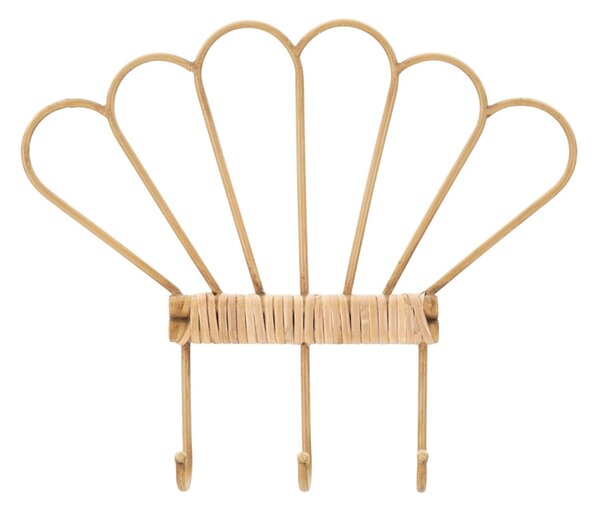Appendiabiti in Rattan 3 posti PANAMA 3 Ganci 37,5x5x32,5 cm - peso 0,800 kg foglie ondulate e intagliate colore Avana