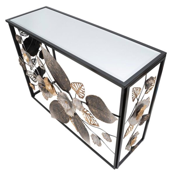 Consolle Tavolo in metallo Nero e Vetro Specchio GLAM DARK , Dimensioni 111,8x41,9x80 cm - Peso 12 kg Vetro temperato a specchio