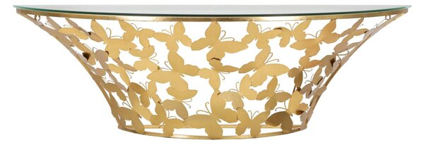Consolle semicircolare da parete in metallo dorato con piano in vetro BUTTERFLIES Dimensioni 120x41x h 37,2 cm - Peso 9,0 kg Vetro temperato a specchio telaio oro