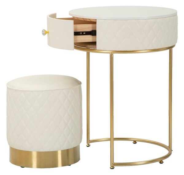 Comodino elegante con toletta trapuntata in simil pelle e gambe dorate, SHARON Dimensioni 52x52x h70 cm - Peso 7,5 kg La struttura in metallo