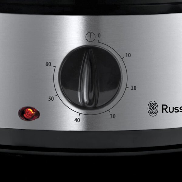 Russell Hobbs Vaporiera Elettrica Cottura a Vapore 3 cestini potenza 800 Watt Colore Nero / Acciaio inossidabile Spegnimento Automatico - 19270-56 