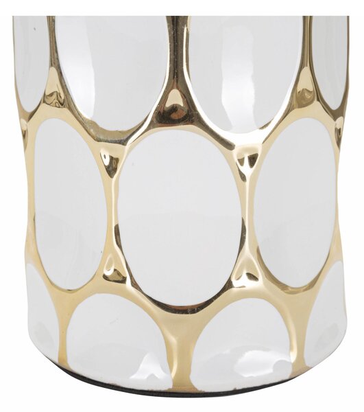 Lampada da tavolo in ceramica bianca e dorata Dimensioni � 34,5x h 56 cm in ceramica bianca dorata effetto alveare