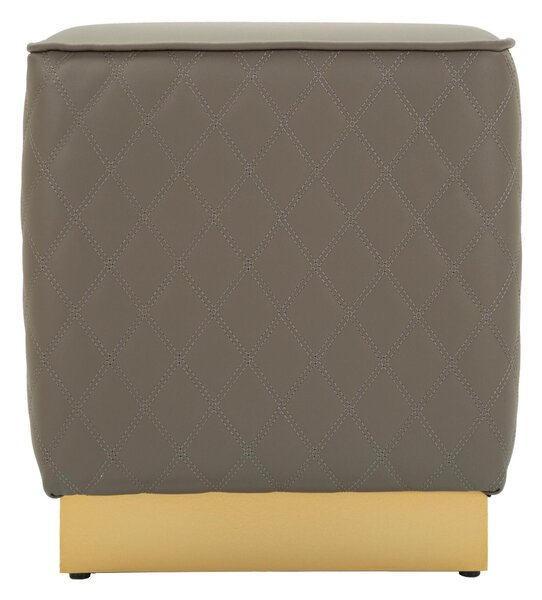 Pouf QUADRATO Grey trapuntato in Simil pelle con base oro SHARON Dimensioni 35x35x h38 cm, Rivestimento simil Grigio