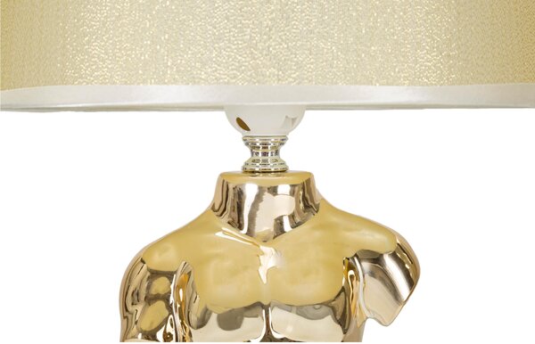 Lampada da comodino in ceramica dorata forma di busto di uomo Dimensioni � 30x h 47,5 cm in ceramica bianca paralume in tessuto beige