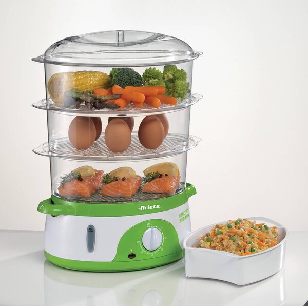 Ariete Vaporiera elettrica Cottura Vapore Capacit 9 Litri Potenza 800 Watt 3 Cestelli e Timer colore Verde / Bianco - 0911/00 Healthy Steam