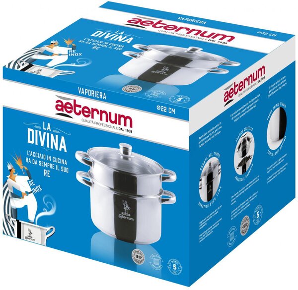 Aeternum Vaporiera per Induzione 22 cm con 2 Manici colore Acciaio Satinato - La Divina
