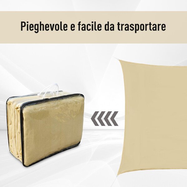 VivaGarden Vela Ombreggiante Impermeabile Quadrata 3,6x3,6 mt in HDPE con Protezione raggi UV colore Beige