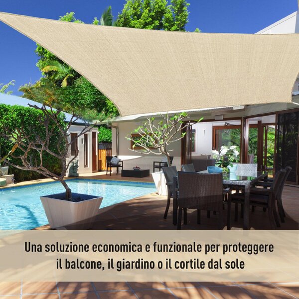 VivaGarden Vela Ombreggiante Impermeabile Quadrata 3,6x3,6 mt in HDPE con Protezione raggi UV colore Beige