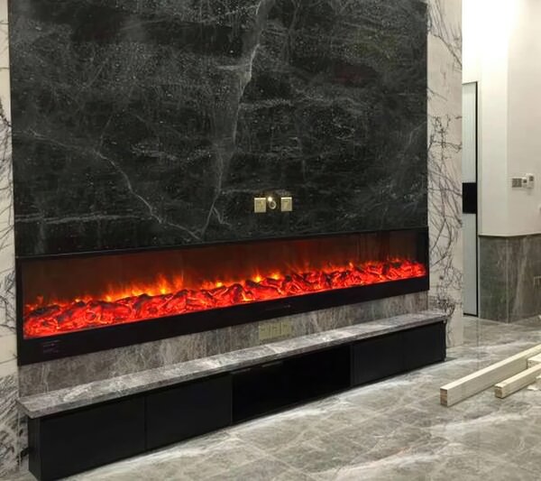 Caminetto Elettrico Da Incasso e Appoggio ETNA Caminetto Elettrico Per Incassare Da 3 Metri Con Potenza 1500w Nero