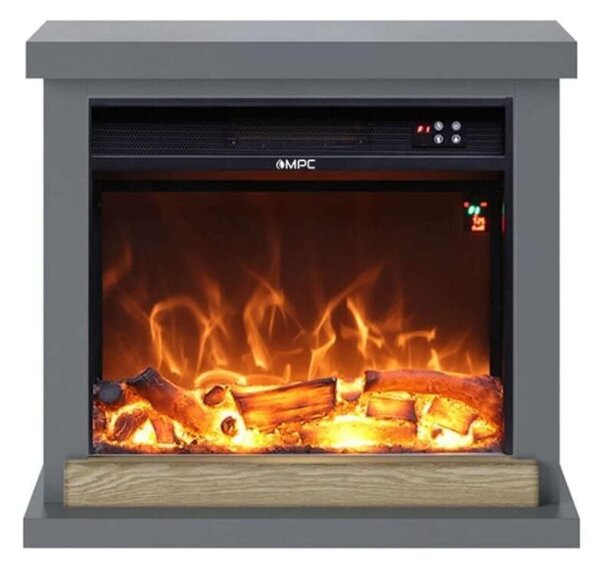 Camino Sorano Caminetto Da Parete Con Cornice e Bruciatore Elettrico Da 1500W Dimensioni 75x24,5xh 67,8 cm Peso 24.8 kg Grigio Scuro