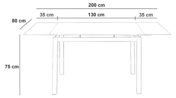 Tavolo Allungabile Baud Kitchen & Living 80x130 200xH75 cm, Bianco, Vetro Temperato e Metallo