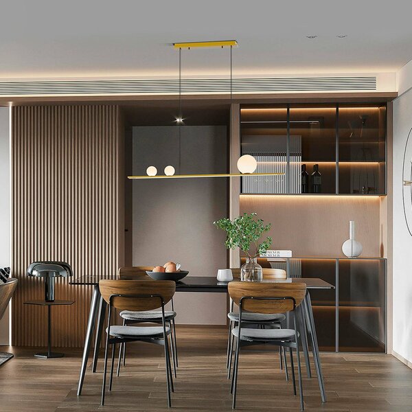 Schuller Valencia Lampada LED a sospensione Mila, color oro, lunghezza 120 cm, 3 luci. dimmerabile, Ottone / Oro, Soggiorno / Sala da pranzo, Alluminio, Moderno
