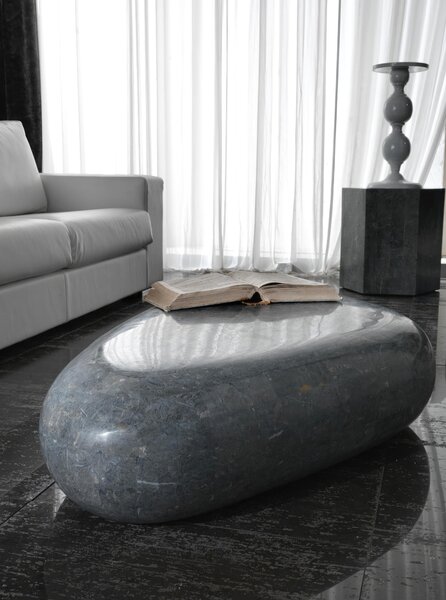 Tavolino Sasso Big Linea Stone Decor E5, 123x74x27h cm, Grigio, Base in Pietra Fossile Gray Stone