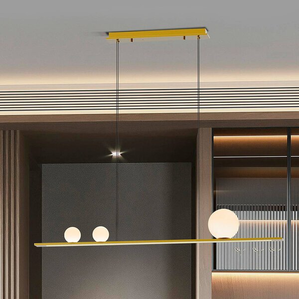Schuller Valencia Lampada LED a sospensione Mila, color oro, lunghezza 120 cm, 3 luci. dimmerabile, Ottone / Oro, Soggiorno / Sala da pranzo, Alluminio, Moderno