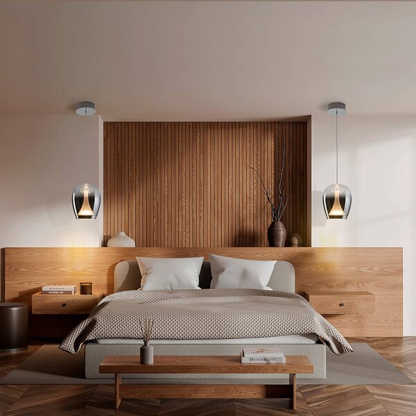 Schuller Valencia Lampada a sospensione in vetro Suspiro, Alluminio / Grigio / Zincato, Soggiorno / Sala da pranzo, Vetro, Lampada a sospensione