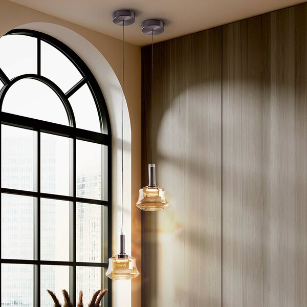 Schuller Valencia Lampada a sospensione in vetro Scarlett, dimmerabile, Crema / Ambra, Soggiorno / Sala da pranzo, Vetro, Lampada a sospensione