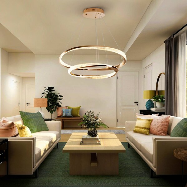 Schuller Valencia Lampada LED a sospensione Orbitas, Ø 80 cm, color oro, metallo, dimmerabile, Ottone / Oro, Soggiorno / Sala da pranzo, Alluminio