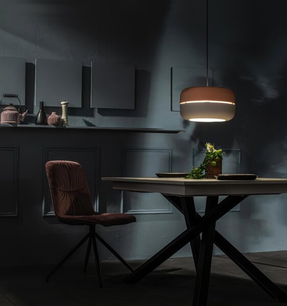 Lampada a Sospensione Idra Design Twist 35x35xH150 cm, Paralume Rosa e Grigio, Cavo e Rosone Nero, Materiale Metallo