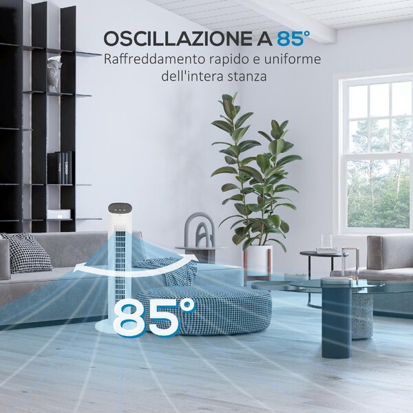 DecHome Ventilatore a Colonna con Telecomando e 3 Velocit Timer 15 Ore Oscillazione e Modalit Notte colore Bianco - 27N0WT