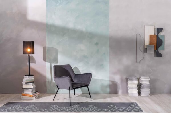 Poltrona in Velluto Gin Madie e Complementi d'arredo E5 70x71,5xh79 cm, Rivestimento Antracite, Base Nero, Struttura Metallo