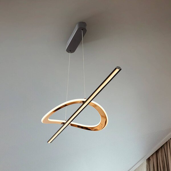 Schuller Valencia Lampada LED a sospensione Enora, nero/oro, lunghezza 120 cm, CCT dimmerabile, Nero, Soggiorno / Sala da pranzo, Alluminio, Moderno